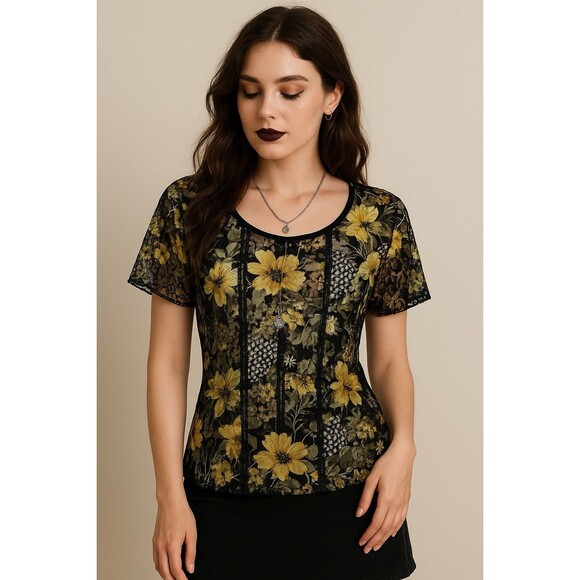 Women Fairy Corset Top Size L Forest Grunge Witchy Festival Lace Mesh Coquette - Picture 1 of 12